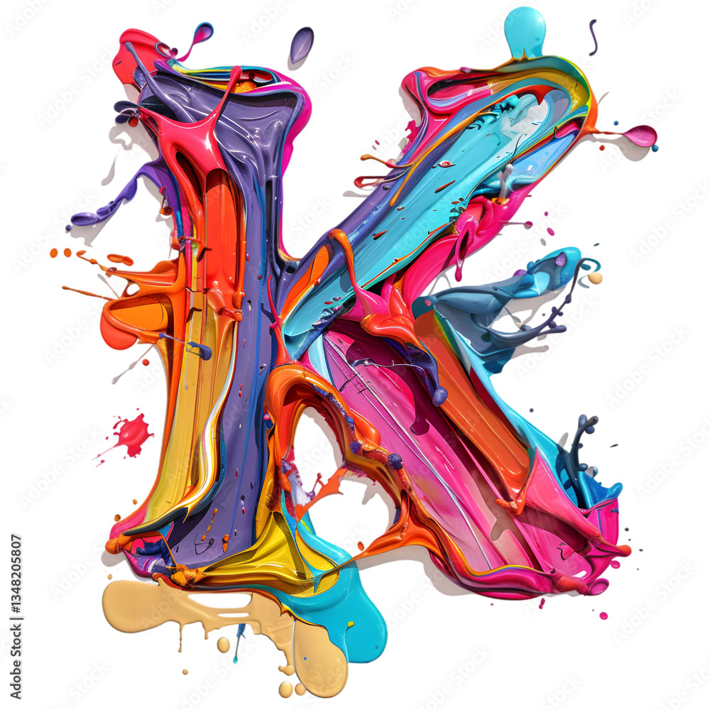 Poster letters k, alphabet made splashes of color, sharp lines, or asymmetric forms to create a bold, abstr