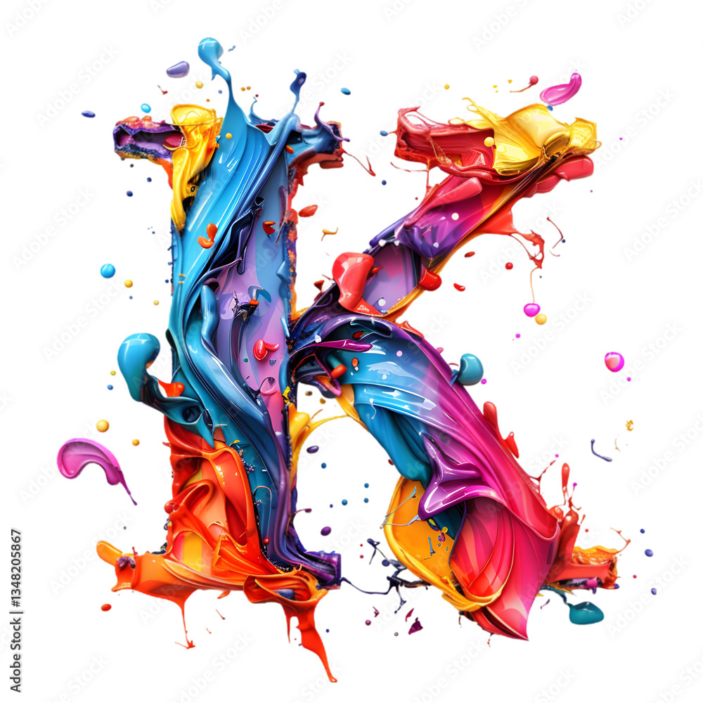 Poster letters k, alphabet made splashes of color, sharp lines, or asymmetric forms to create a bold, abstr