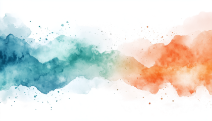 Abstract Watercolor Painting of Teal and Orange Landscape isolated with Transparent Background