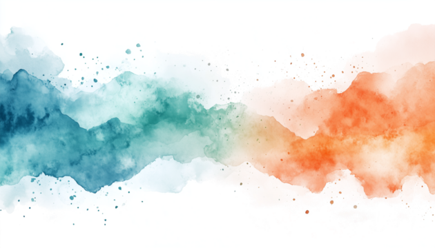 Abstract Watercolor Painting of Teal and Orange Landscape isolated with Transparent Background