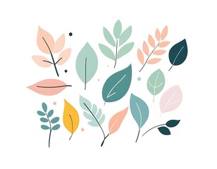 Leaves in a white background, pastel colors