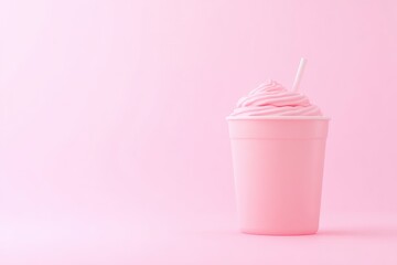 Pink frozen yogurt drink in a disposable cup