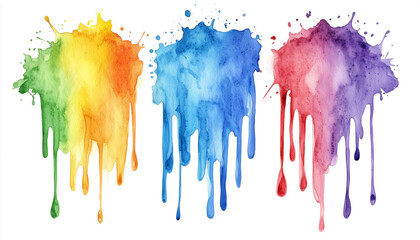 Fototapeta premium Vibrant Watercolor Drips of Rainbow Hues Abstract Art Painting isolated with Transparent Background