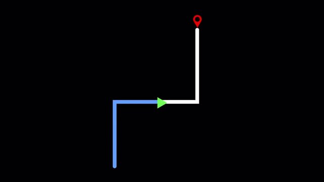 GPS map pin tracking location on black background, GPS Navigation track animated.