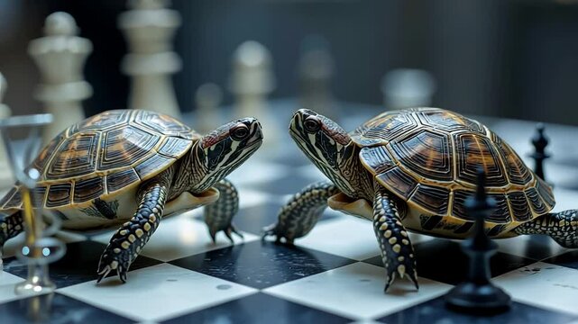  Two turtles playing chess