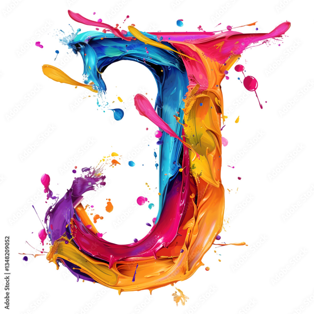 Poster letters j, alphabet made splashes of color, sharp lines, or asymmetric forms to create a bold, abstr