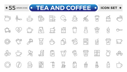 Tea and Coffee outline icon set. coffee icons Pixel perfect. coffee, mug, coffee cup, coffee machine, coffee beans, etc. Editable stroke outline icon. 

