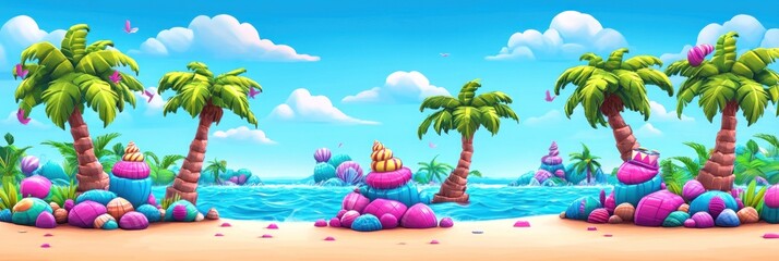 Obraz premium Vibrant Tropical Island Scene