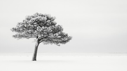 Fototapeta premium Solitary Snow-Covered Tree in Winter Wonderland