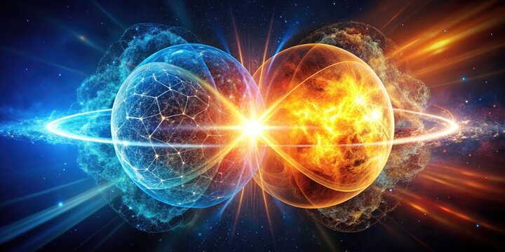 Double Exposure Nuclear Fission: Atomic Splitting, Energy Release, Particle Scattering, Science Illustration