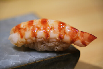 Shrimp Sushi close up. Japanese food