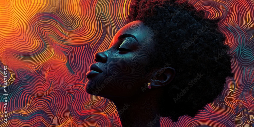 Poster a harmonious fusion of colors and emotions in a silhouette inspired portrait with abstract patterns