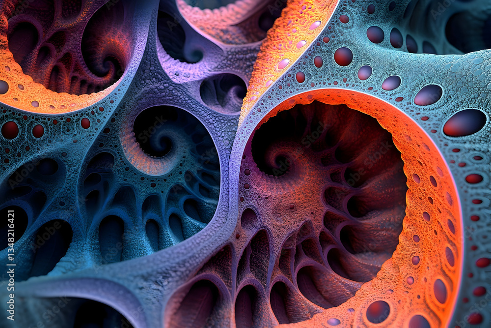 Poster intricate fractal structure with mesmerizing swirls and vibrant color