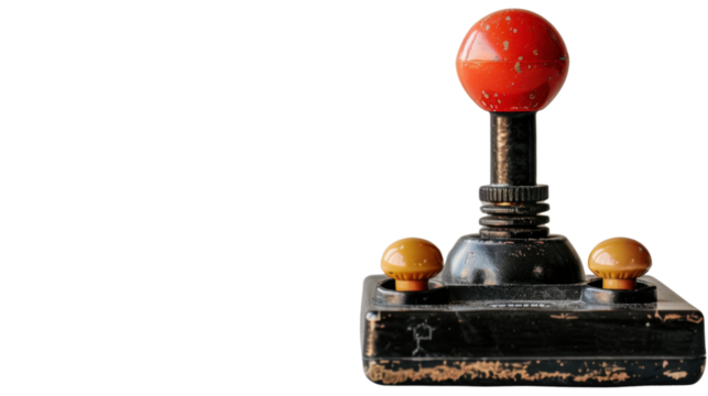 Vintage joystick on transparent background: retro gaming controller ready for action