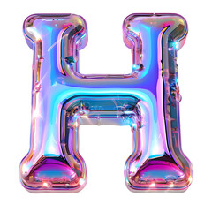 Letters H, Alphabet Made neon glow with holographic effects or glowing edges. isolated on a transparent background