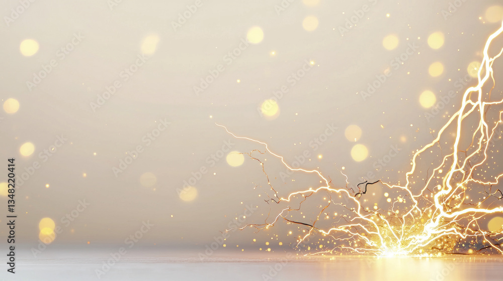 Aufkleber lightning bolt striking with bright sparks and glowing bokeh effect