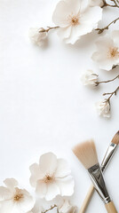 Artistic floral arrangement studio photography clean background top-down view aesthetic concepts for social media