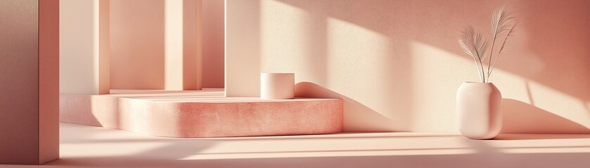 An indoor environment in warm, pastel tones with an emphasis on organic shapes and soothing lighting. 