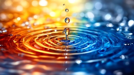 Water droplet impact on colored liquid, abstract background