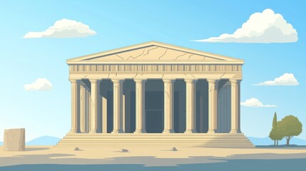 Fototapeta premium Ancient Greek temple, sunny day, idyllic landscape, historical site, illustration