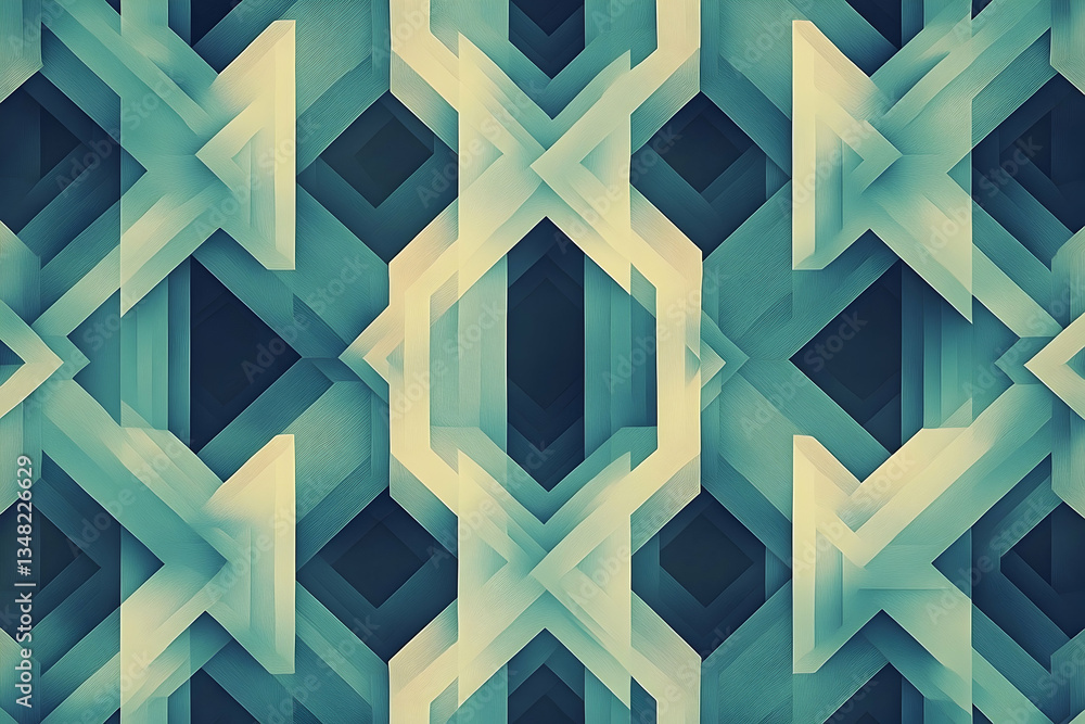 Poster abstract geometric pattern with intersecting shapes in teal and beige
