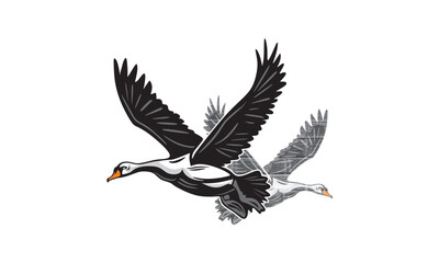 white big goose flying logo, silhouette of great swan in the sky vector illustrations