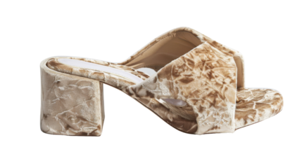 Beige velvet crisscross high heel sandals isolated on transparent background