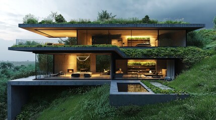 Modern Green Roof House Embraces Nature in Hillside Retreat