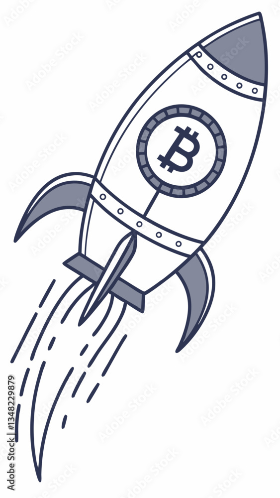 Poster bitcoin digital currency vector icon representing innovation and growth with a rocket design soaring