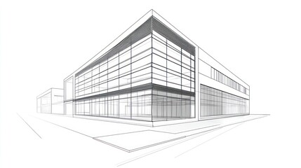 Architectural Sketch of Modern Office Building