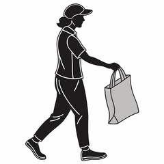 Person in Black Silhouette Walking While Carrying a Biodegradable Shopping Bag in an Outdoor Setting During Daytime Generative AI