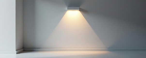 Obraz premium Empty gray wall, minimalist square lamp casts soft light , clean, grey, lines