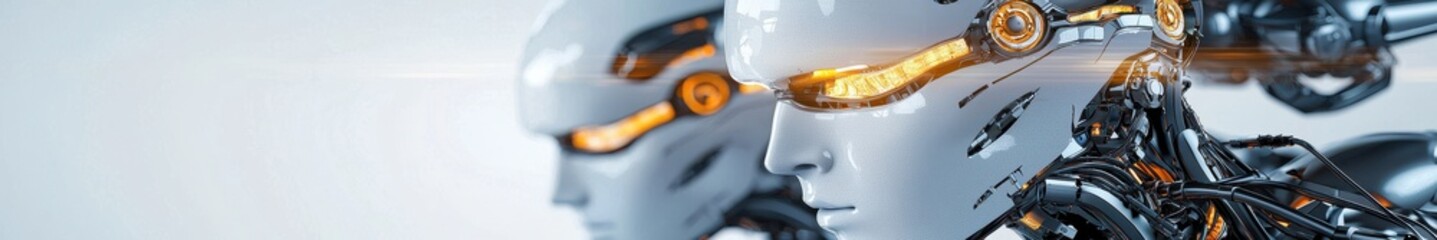 Close Up of a Futuristic Robot with Glowing Orange and Blue Details
