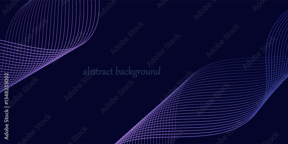 Poster dark abstract background with glowing wave. shiny moving lines design element. modern purple blue gr