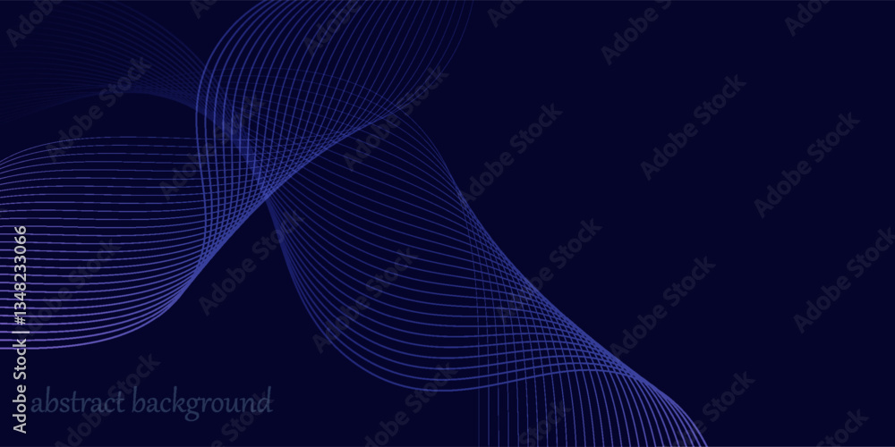 Poster dark abstract background with glowing wave. shiny moving lines design element. modern purple blue gr