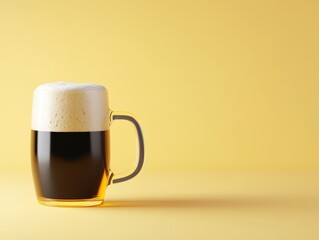 Light Beer in Glass, Yellow Background
