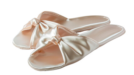 Elegant silk slippers with bow on transparent background, perfect for relaxing at home