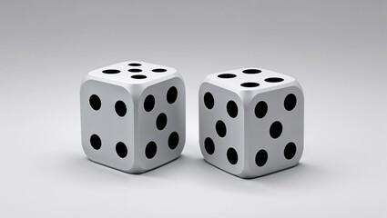 Two white dice showing various numbers on their faces.