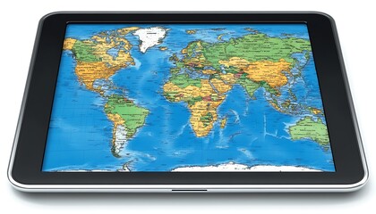 Tablet Showing A World Map For Education, Travel