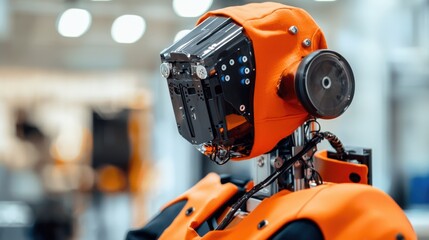 Close Up of an Orange and Black Industrial Robot