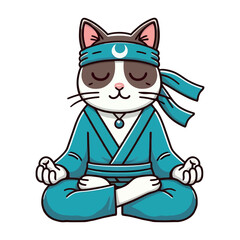Meditating Martial Arts Cat in Zen Pose, Cute Samurai Cat Practicing Mindfulness