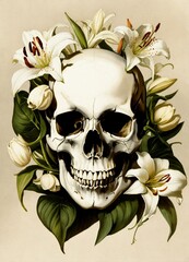 skull and flowers