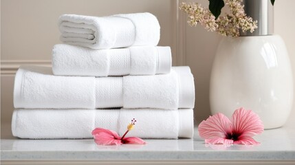 Soft White Towel Draped Elegantly on a Tranquil Bathroom Surface