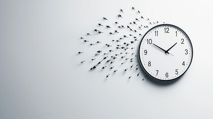 conceptual image of clock with birds flying out, symbolizing time and freedom creatively