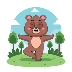 Cute bear doing yoga cartoon