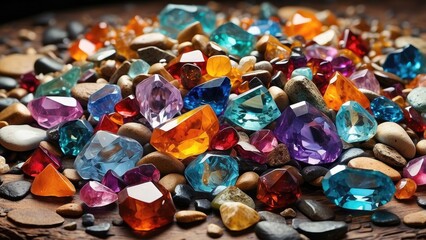 Obraz premium A close-up view of a collection of various polished gemstones and rocks.
