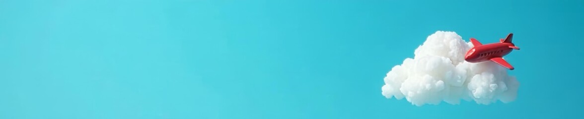 Toy airplane and cotton cloud on vibrant blue background, perfect for travel promotions , summer, marketing