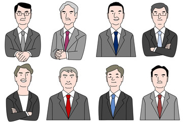 社長、取締役などの重役　シニア男性　サラリーマンのシンプルな線画　アイコンセット