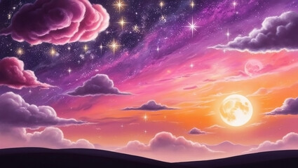 fantasy landscape with clouds and moon