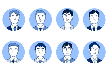 部長、課長などの上司　社長、取締役などの重役　サラリーマンのシンプルな線画　顔アイコンセット